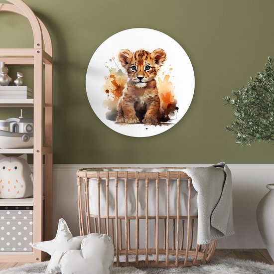 WallCircle - Cercle mural lion 60x60 cm - Cercle mural chambre d'enfant animaux - Décoration chambre fille moderne - Accessoires chambre garçon - Chambre enfant - Tableaux ronds chambre enfant - Décoration murale chambre garçon - Décoration murale