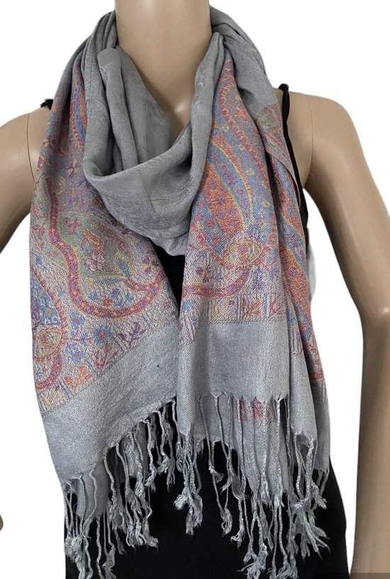 Dames lange sjaal met print grijs 172cm/72cm