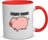 Akyol - varken met eigen naam koffiemok - theemok - rood - Varken - boeren/varken liefhebbers - mok met eigen naam - iemand die houdt van varkens - verjaardag - cadeau - kado - geschenk - 350 ML inhoud