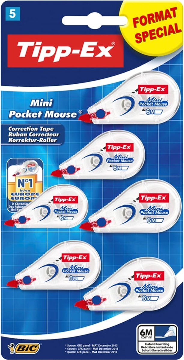 Tipp-ex Mini Pocket Mouse - Correctieroller - 6 m lengte 5 mm breedte - Blister 6 - Tipp-Ex