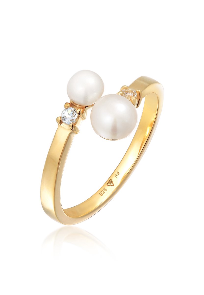 Elli PREMIUM - Ring - Elli PREMIUM Ring Dames Wikkel Open Klassiek met Zoetwater Gekweekte Parels in 925 sterling zilver verguld - Dames