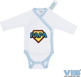 VIB® - Rompertje Luxe Katoen - Superpapa (Wit-Lichtblauw) - Babykleertjes - Baby cadeau