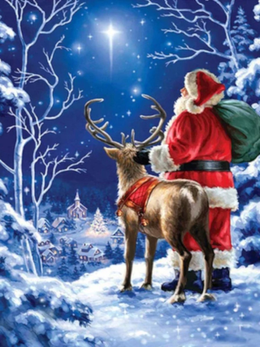 Diamond painting kerstman hert nacht ster 30x40cm vierkante steentjes