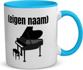 Akyol - piano met eigen naam koffiemok - theemok - blauw - Piano - muziek liefhebbers - mok met eigen naam - iemand die houdt van piano spelen - verjaardag - cadeau - kado - 350 ML inhoud