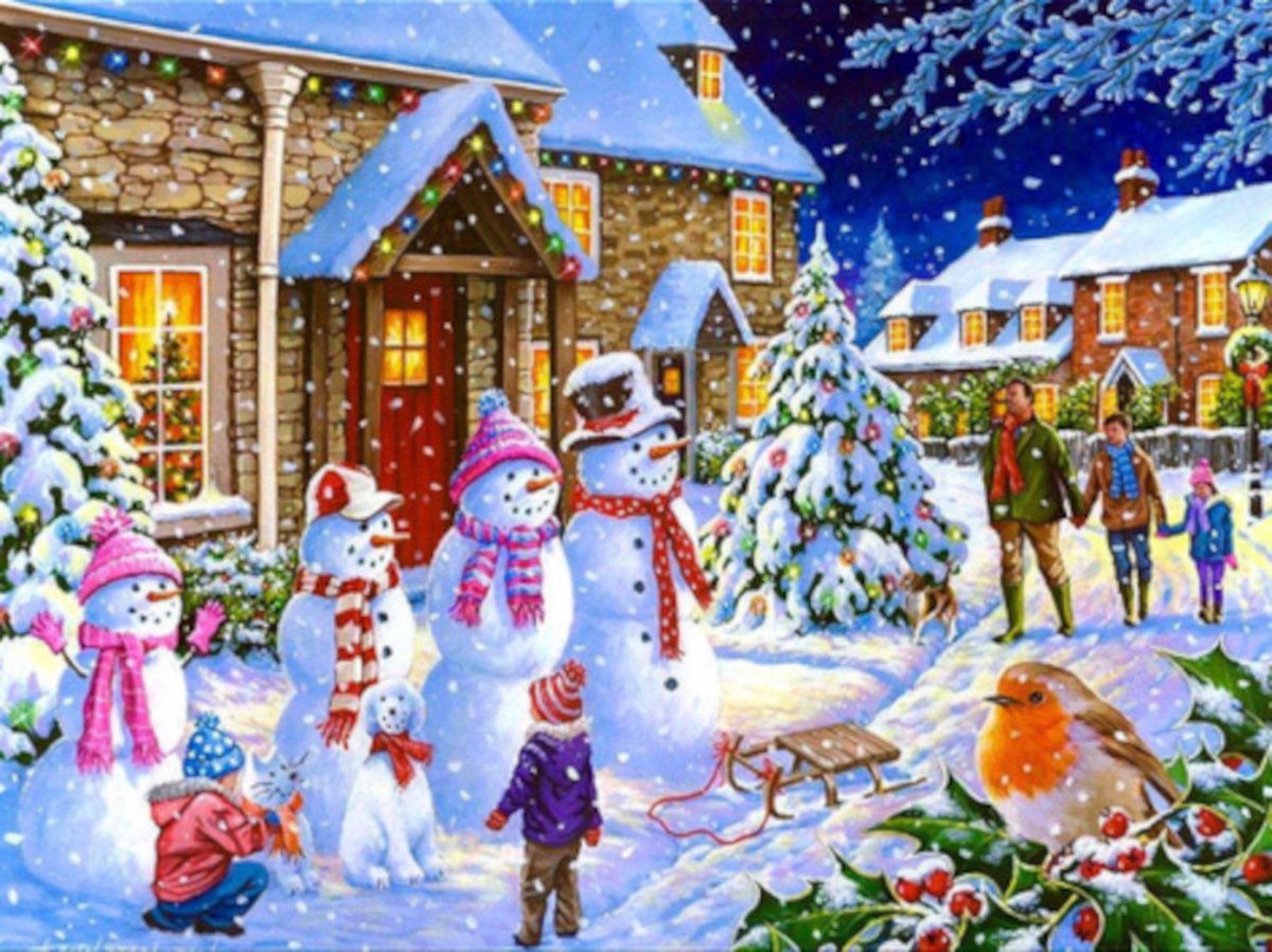 Diamond painting kerst sneeuwpoppen sneeuw dorp 30x40cm vierkante steentjes