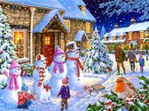 Diamond painting kerst sneeuwpoppen sneeuw dorp 30x40cm vierkante steentjes