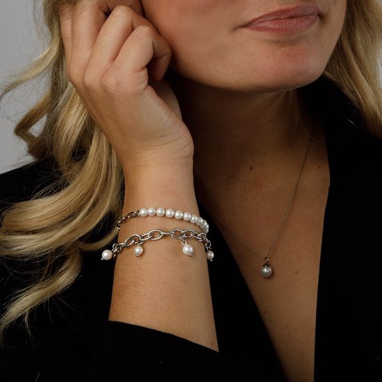 My Bendel - Bracelet à maillons en argent avec boules de Pearl White - Bracelet à maillons torsadés en argent avec boules de Pearl White - Avec emballage cadeau luxueux