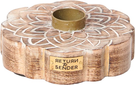Return to Sender | Ronde kandelaar met bloemmotief, 9,5 cm - Bruin - - H cm