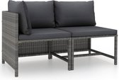 The Living Store Loungeset - Grijs - PE-rattan/staal - 54x60x60 cm - Inclusief kussens