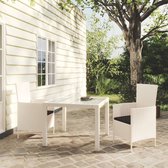The Living Store Eethoek Tuinset - 90x90x75 cm - Met PE-rattan - Wit - Inclusief 2 stoelen en kussens