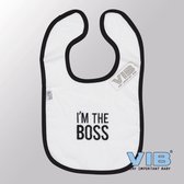 VIB® - Slabbetje Luxe velours - I'm the Boss (Wit) - Babykleertjes - Baby cadeau