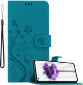 Cadorabo Hoesje geschikt voor Nothing Phone (1) in BLOEMEN BLAUW - Beschermhoes in bloemmotief met magnetische sluiting, standfunctie en kaartsleuven Book Case Cover Etui