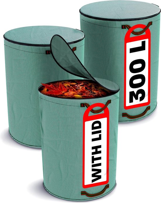 Tuinafvalzakken set van 3 - met Ritssluiting 300L - 4 Stevige Handvatten - Opvouwbaar - Herbruikbaar - Tuinzakken — afbeelding 5