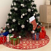 The Living Store Kerstboomrok - Rood - 90 cm - Met sneeuwpatroon - Inclusief kerstsok