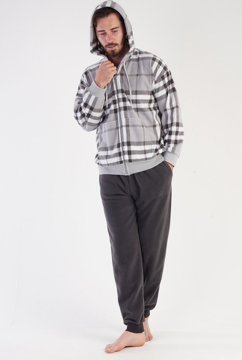 Vienetta Fleece Heren Pyjama Set, Lange Mouwen Grijs