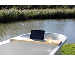 foto van Badplank de luxe - tablet houder - Naturel - 80cm - Houten Badplank - universeel - cadeau - relax - praktisch - Kado - Bad - Plank - Wijn