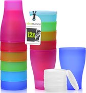 Idee-station NEO Plastic Bekers Pakket van 12, 450 ml Kleurrijke Herbruikbare Onbreekbare Plastic Bekers Feestbekers Drinkbekers Feesttafelgerei Kampeertafelgerei Drinkglazen Kinderen
