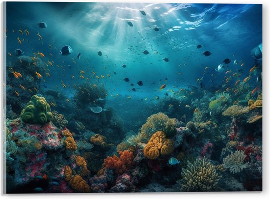 Acrylglas - Oceaan - Zee - Dieren - Vissen - Koraal - Kleuren - 40x30 cm Foto op Acrylglas (Wanddecoratie op Acrylaat)