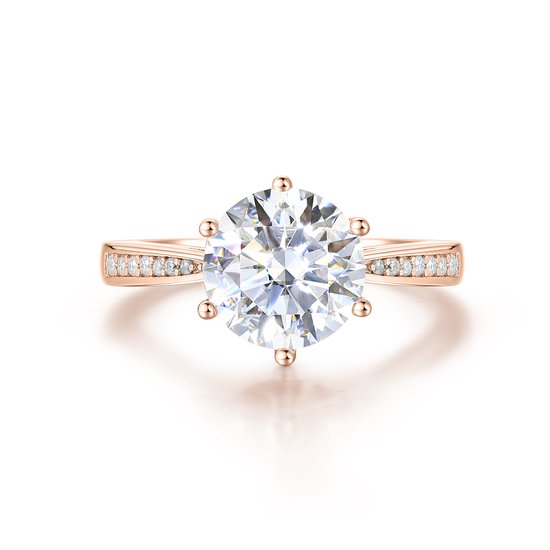Sophia - Bague de fiançailles en or rose 14 carats avec moissanite et pierres latérales pavées - 4 carats