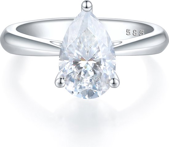 Larissa - Bague solitaire moissanite poire en or blanc 18 carats - 1 carat