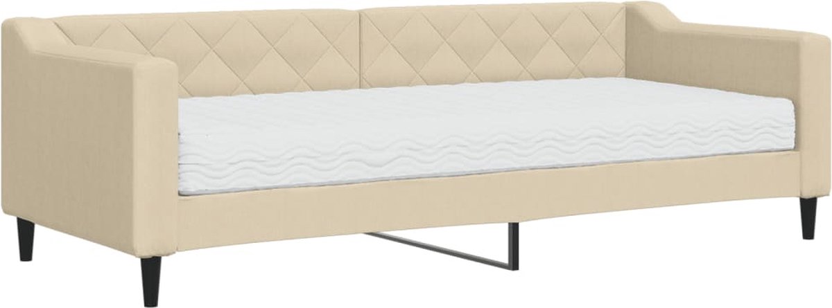 vidaXL Slaapbank - met - matras - 80x200 - cm - stof - crèmekleurig