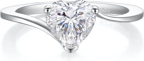 Amora - Zilveren Hart Solitair Moissanite Ring - 1 karaat