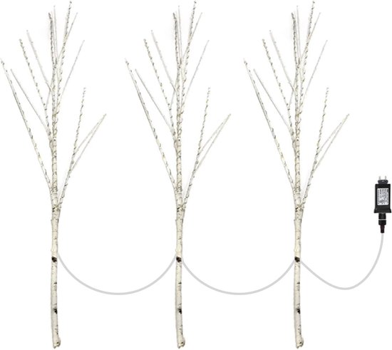 Trend24 - Led decoratie takken wit - Decoratietakken met verlichting - Decoratie takken met led licht - Kerst takken - Decoratietakken voor binnen - PVC - 3 takken - Warm wit - 70 cm