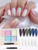 GUAPÀ® Holografische Glitter Poeder Set | 6 Nail Art glitters | Pastel Glitter poeders | Nail Art & Nagel Decoratie | Spiegel en pigment poeder | Chrome Nagels | 6 stuks diverse kleur nagelpoeder