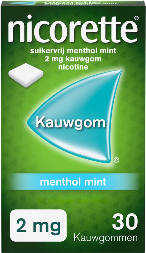Nicorette Suikervrije Kauwgom Menthol Mint - 2 mg - 1 x 30 stuks - nicotinevervanger - stoppen met roken