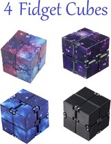 Fidget cube 4 stuks -Infinity cube zwart kleuren paars space blauw – Fidget toys – speelgoed jongens – speelgoed meisjes - Anti stress – Pop it – Cadeau – Fidget pad – Friemel kubus– Tiktok – Fidget gadget – Magic cube - kinderspeelgoed - Sinterklaas