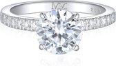 Finesse - Platinum Moissanite Verlovingsring met Zijstenen - 3 karaat