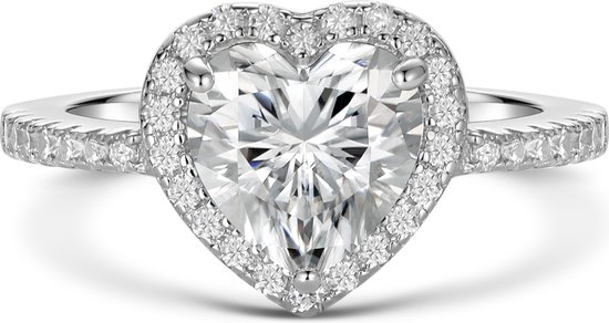 Heartshine - 18k Witgouden Hart Moissanite Ring in Halo Zetting