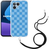 Cazy Hoesje met koord Zwart geschikt voor Fairphone 5 Blauw Dambordpatroon