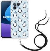 Cazy Hoesje met koord Zwart geschikt voor Fairphone 5 Pinguins