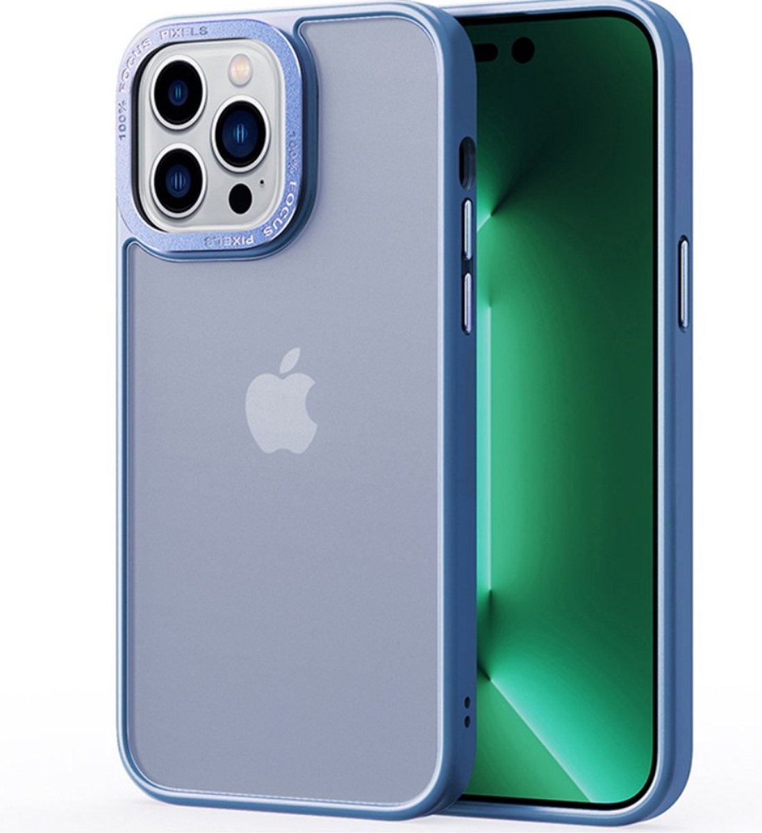 Lunso - Geschikt voor iPhone 15+ / 15 Plus - Back cover hoesje - Metalen ring Lichtblauw
