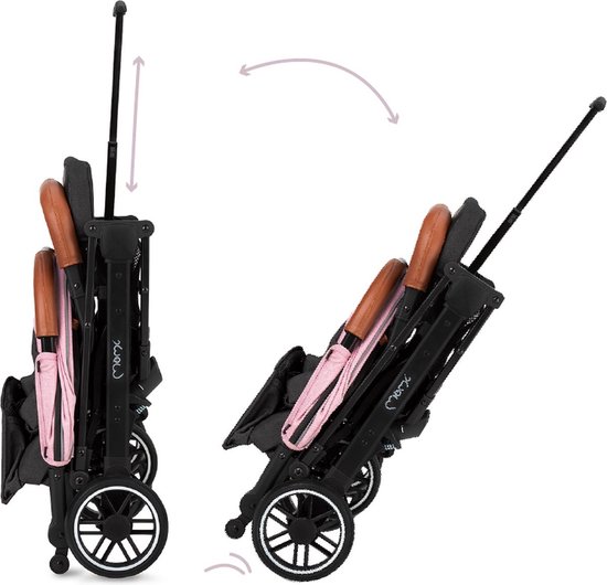 MoMi Estelle Kinderwagen - Lichtgewicht Buggy - Compact Opvouwbaar - Met Verstelbare Rugleuning - Reisbuggy 6+ Maanden - Zwart/Roze van MoMi — afbeelding 3