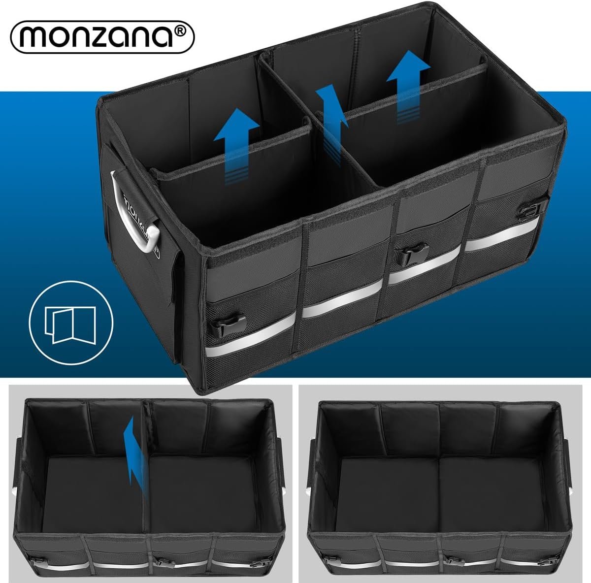 Monzana Kofferbak Organizer 68L - Waterdichte Opbergbox Met Schotten & Reflectiestrips
