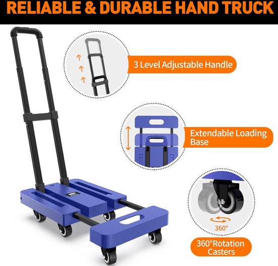 SogesHome Aluminium transportwagen, inklapbaar, steekwagen, handwagen, trapklimmer met uittrekbare handgreep en wielen