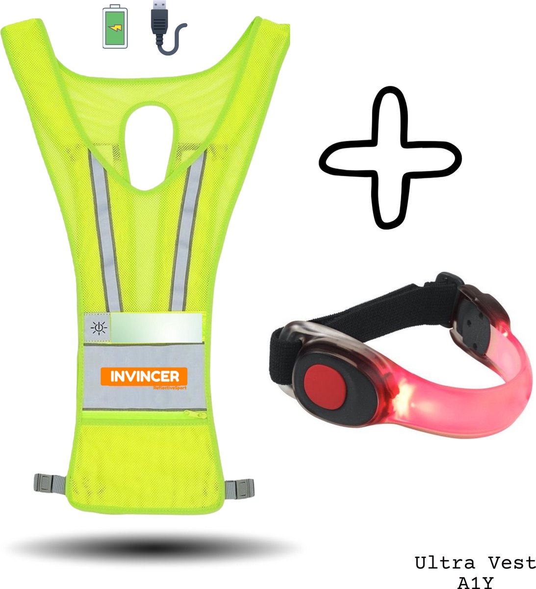 Invincer UltraRun - Gilet Sport Reflection Running Led - Rechargeable par  USB 