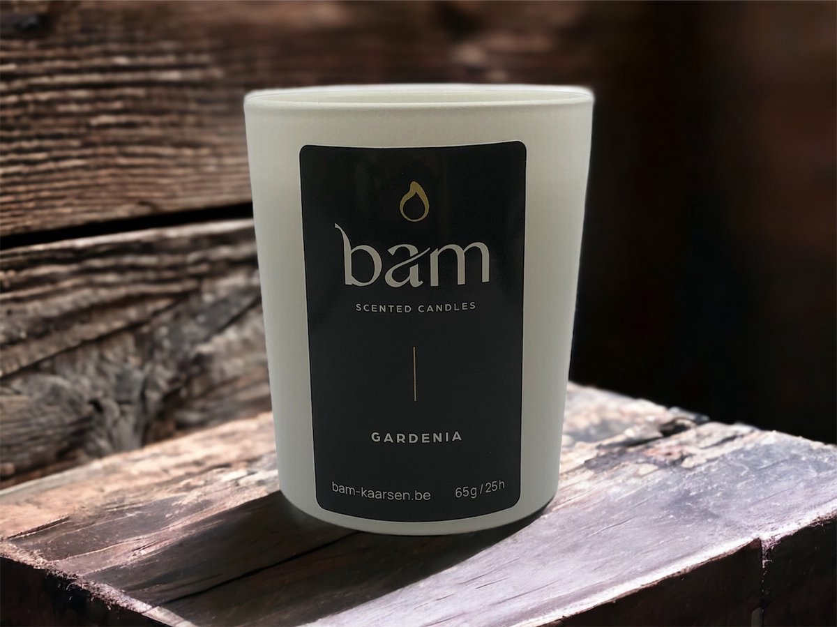 Bam kaarsen -GARDENIA geurkaars met houten wiek in een wit potje - op basis van zonnebloemwas - cadeautip - geschenk - vegan