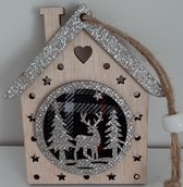 Kerstboomhangers huisjes set goudzilver glitters