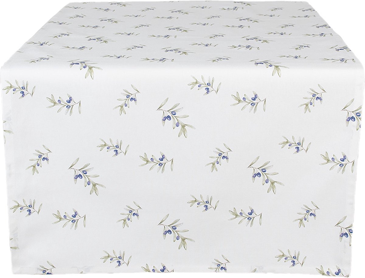Clayre & Eef Tafelloper 50x140 cm Wit Katoen Olijven