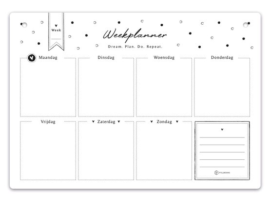 Fyllbooks - Agenda hebdomadaire tableau blanc - Effaçable - Format A4 - À remplir par jour