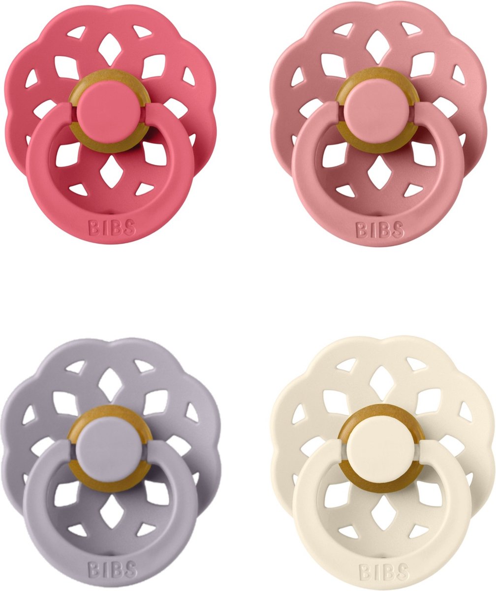 Goedkoopste BIBS Boheme Fopspeen set 4 stuks Coral,Dusty Pin,Blossom en Ivory 0-6 maanden maat 1