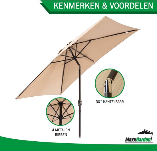 MaxxGarden Parasol - tuin en balkon parasol - opdraaisysteem - 150x250 cm - Creme - MaxxGarden