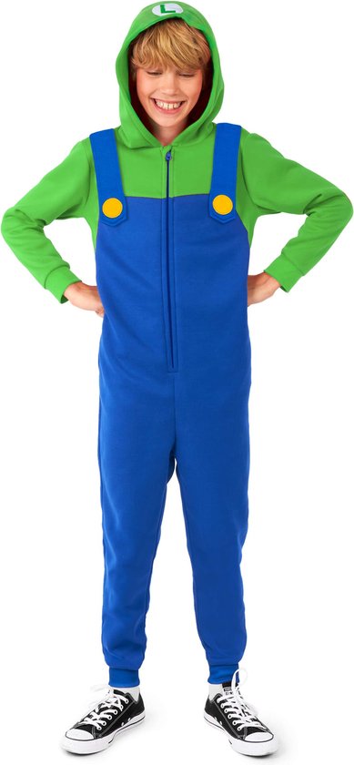 OppoSuits Luigi Kids Onesie - Nintendo Huispak - Kinder Kleding voor Luigi Outfit - Carnaval- Groen - Maat: XL - 158/164 - 170/176 - 14-16 Jaar