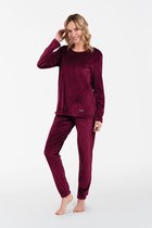 Italian Fashion Akara| hoogwaardig huispak | Velours Pyjama Dames | Lange Mouw Lange Broek | bordeaux rood XL