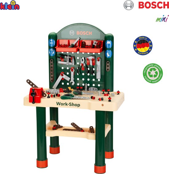 Klein Toys Bosch werkbank 82 delig – houtlook met leerfunctie – veel accessoires - Klein