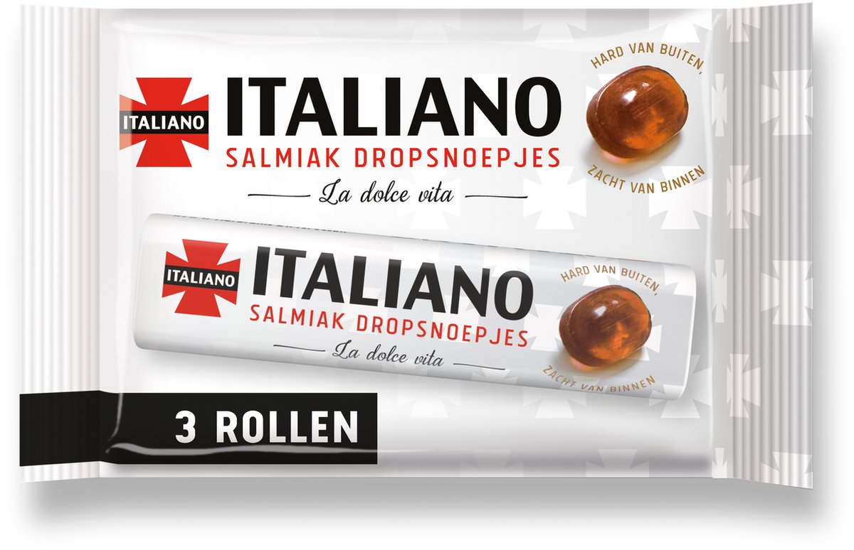 Italiano Salmiak Dropsnoepjes - 99 gram - 24 x 3 rollen