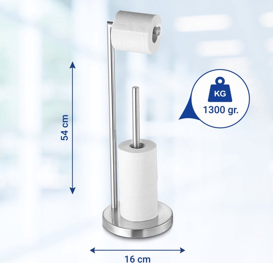 VDN Stainless debout - Porte-rouleau de papier toilette et porte-rouleau de rechange - Acier inoxydable - Convient pour 3+1 rouleaux de papier toilette - 2 en 1